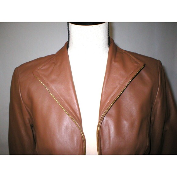 New Womens S Light Brown Soft Cole Haan Leather Jacket Italian Leather Lined - Picture 3 of 12